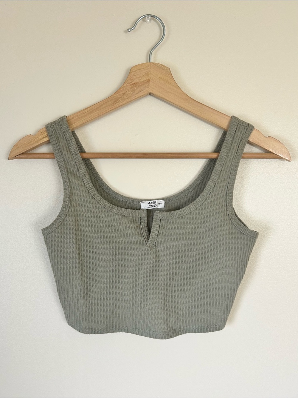 Ardene Olive Green Ribbed Notch Neck Crop Top XS
